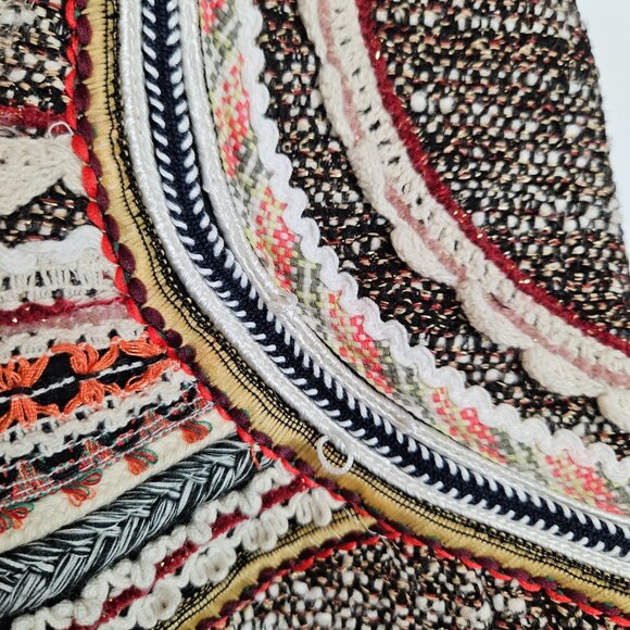 Zara Woman Tweed Woven Boho Mini Skirt Sz L Black Ivory Rust Rose - Picture 4 of 10